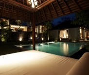 Bali Villa Tukad Pangi pool side pavilion by night