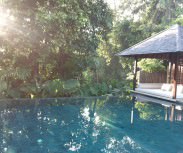 Villa Tukad Pangi sunrise lounging by the riverside pool pavilion